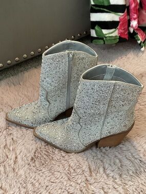 Steve Madden Silver Crystal-Encrusted Pointed Ankle Booties